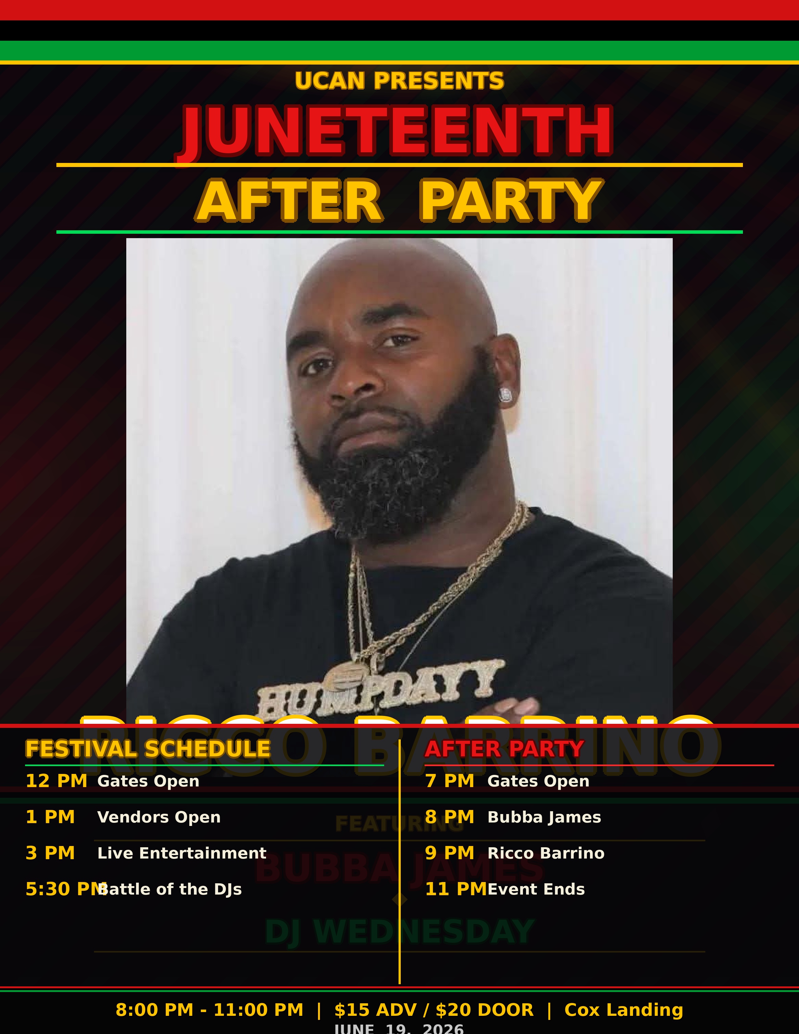 UCAN Juneteenth After Party flyer featuring artist Bubba James