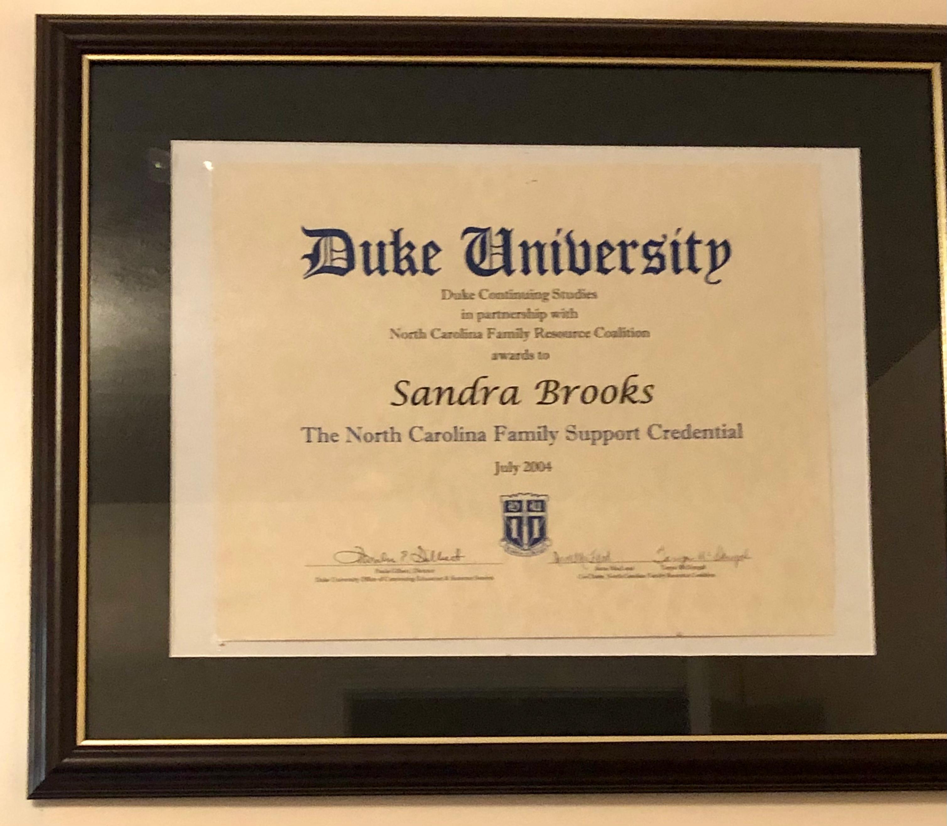 Duke University NC Family Support Credential