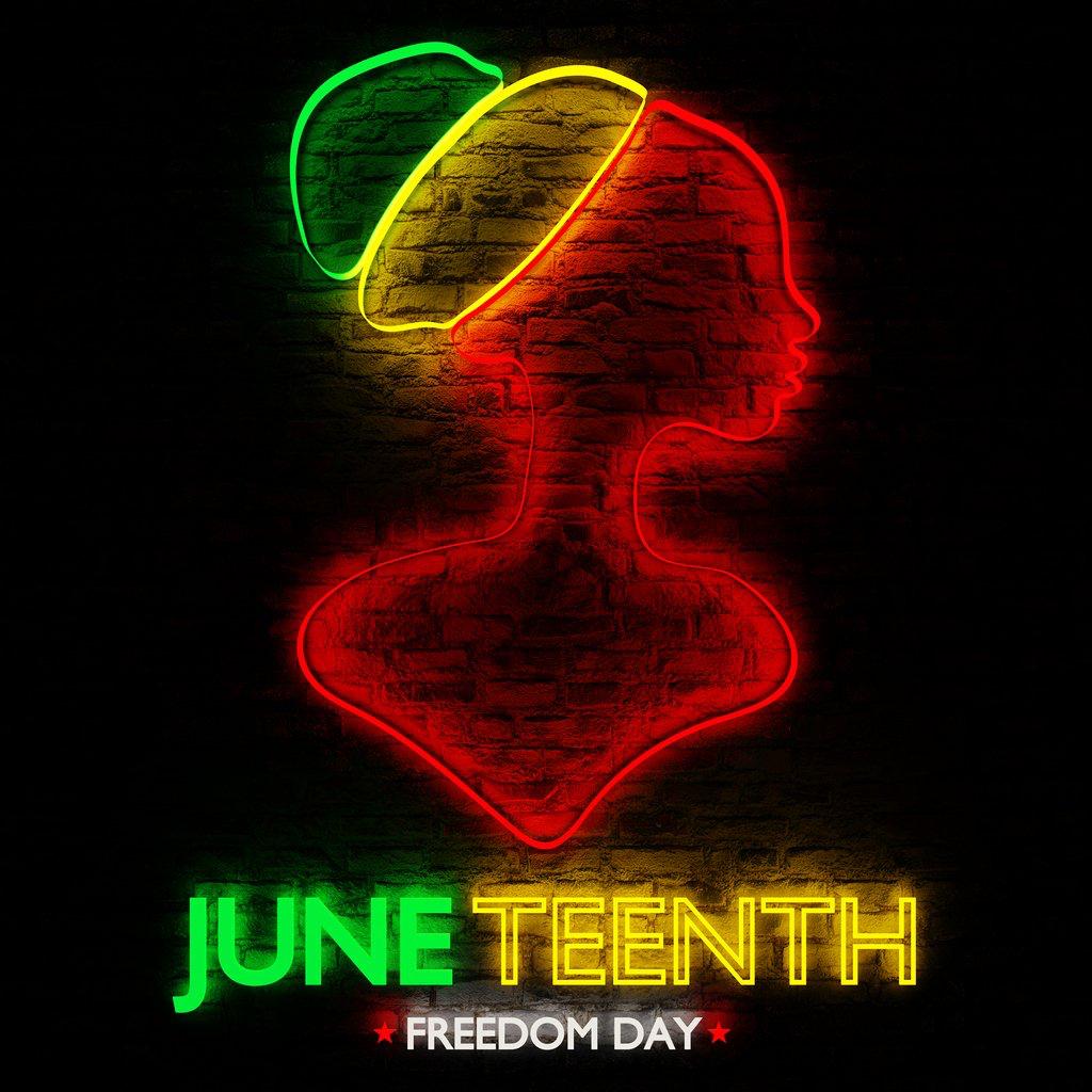 Decorative UCAN Juneteenth neon event accent